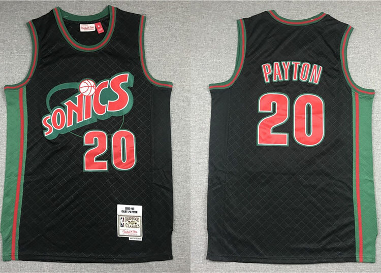 Men's Seattle Supersonics #20 Gary Payton Mitchell & Ness Neapolitan Black 1995-96 Hardwood Classic Jersey