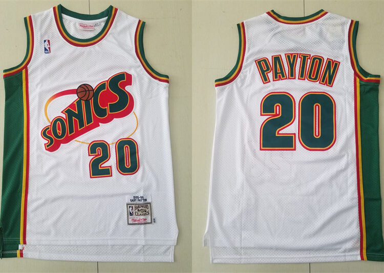 Men's Seattle Supersonics #20 Gary Payton White Mitchell & Ness 1995-96 Hardwood Classics Jersey