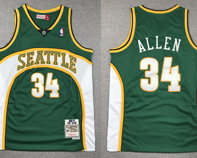 Men's Seattle Supersonics #34 Ray Allen 2006-07 Green Throwback Jersey