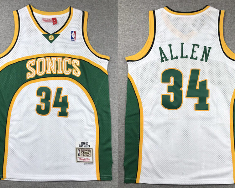 Men's Seattle Supersonics #34 Ray Allen 2006-07 White Throwback Jersey
