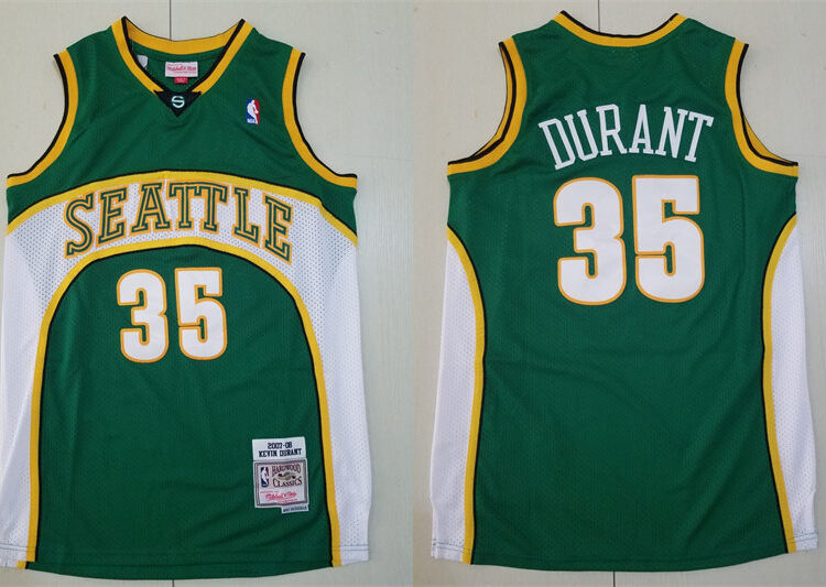 Men's Seattle Supersonics #35 Kevin Durant 2007-08 Green Hardwood Classics Throwback Jersey