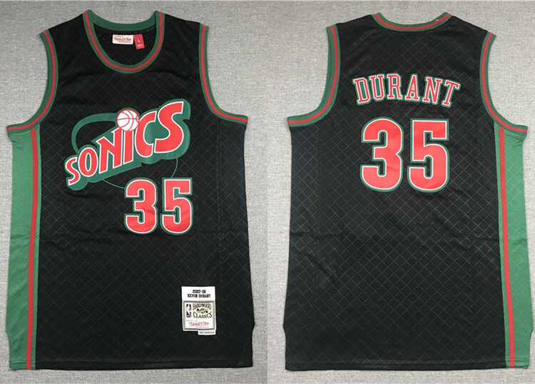 Men's Seattle Supersonics #35 Kevin Durant Mitchell & Ness Neapolitan Black 2007-08 Hardwood Classic Jersey