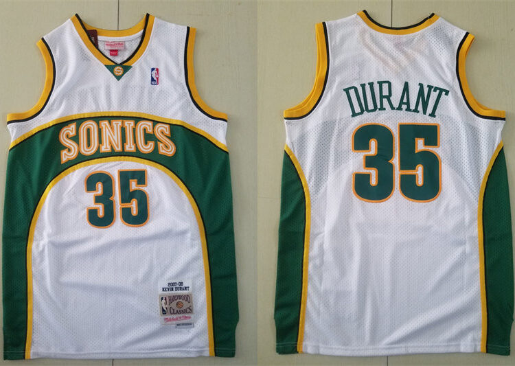 Men's Seattle Supersonics #35 Kevin Durant White 2007-08 Hardwood Classics Throwback Jersey