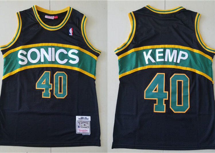 Men's Seattle Supersonics #40 Shawn Kemp 1994-95 Black Hardwood Classics Swingman Jersey