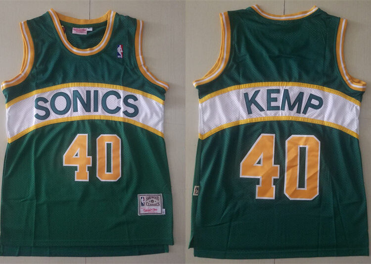 Men's Seattle Supersonics #40 Shawn Kemp 1994-95 Green Yellow Hardwood Classics Swingman Jersey