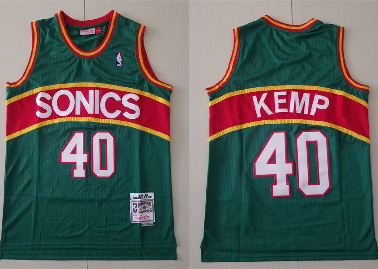 Men's Seattle Supersonics #40 Shawn Kemp Green Mitchell & Ness 1994-95 Hardwood Classics Jersey