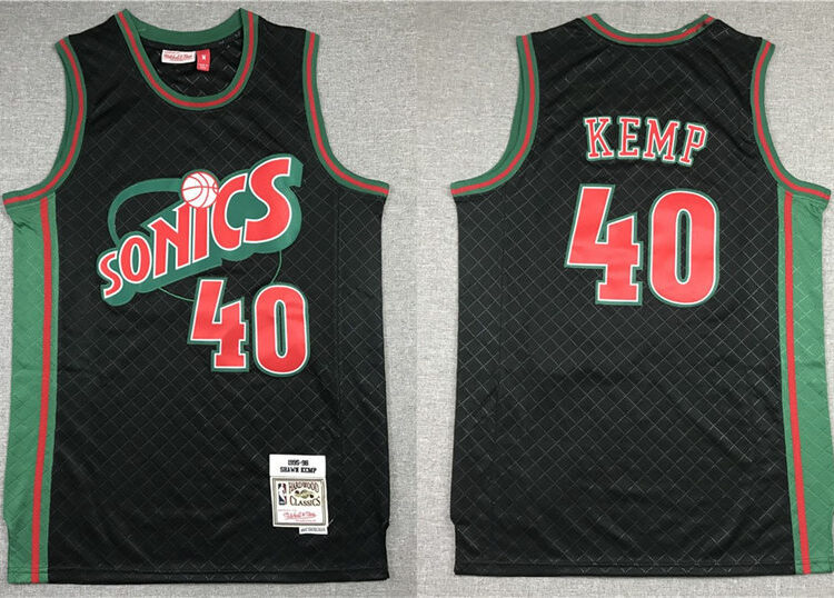 Men's Seattle Supersonics #40 Shawn Kemp Mitchell & Ness Neapolitan Black 1995-96 Hardwood Classic Jersey