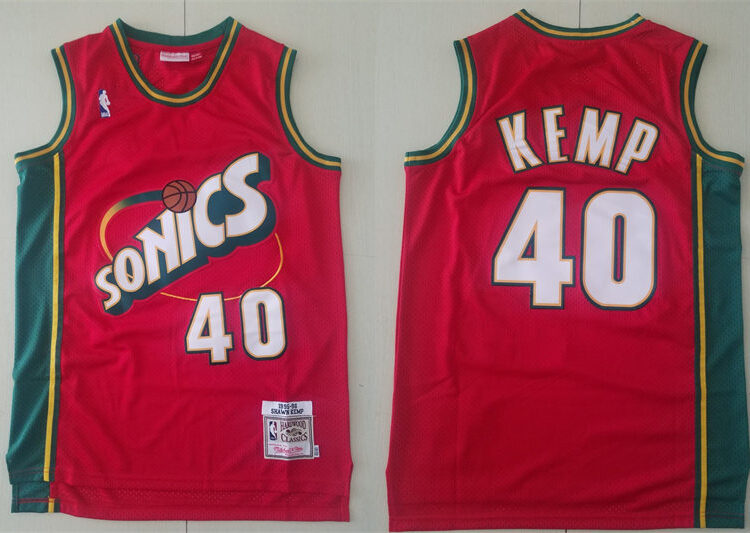 Men's Seattle Supersonics #40 Shawn Kemp Red Mitchell & Ness 1995-96 Hardwood Classics Jersey