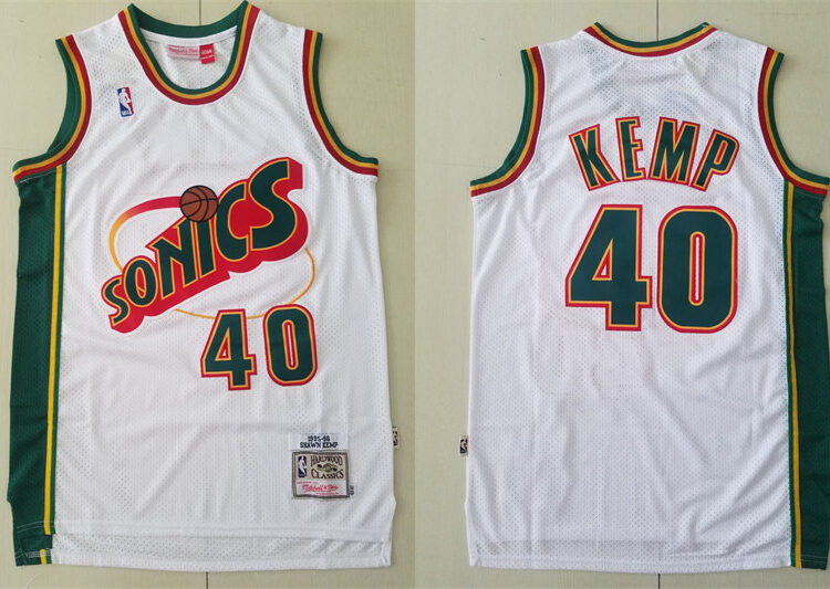 Men's Seattle Supersonics #40 Shawn Kemp White Mitchell & Ness 1995-96 Hardwood Classics Jersey