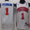 Mens Detroit Pistons #1 Allen Iverson Mitchell & Ness White 2008-09 Hardwood Classics Swingman Jersey