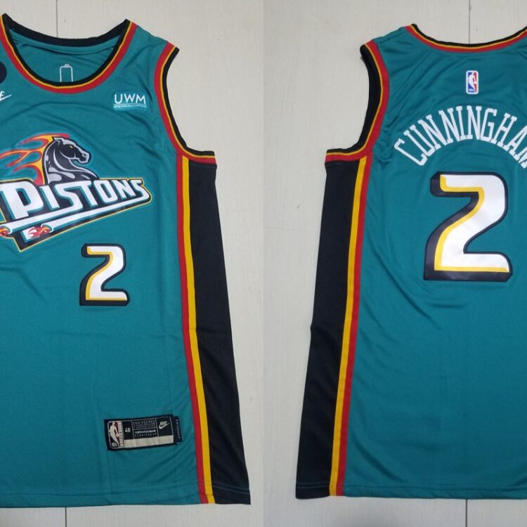 Mens Detroit Pistons #2 Cade Cunningham 2022-23 Teal Classic Edition Jersey