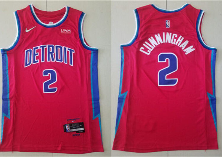 Mens Detroit Pistons #2 Cade Cunningham Red Diamond Nike 2021-22 City Edition Jersey