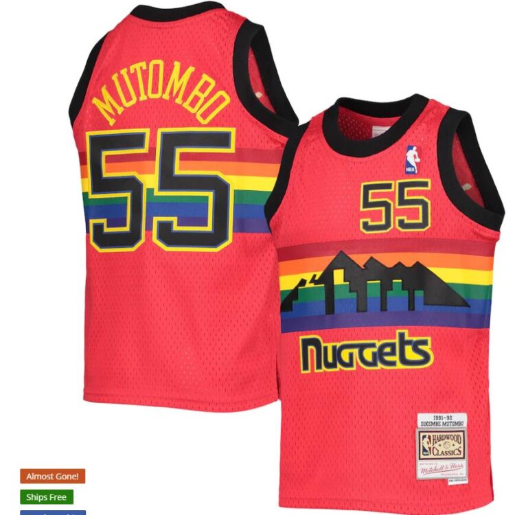 Men's Denver Nuggets #55 Dikembe Mutombo Mitchell & Ness Red 1991-92 Hardwood Classics Reload Jersey