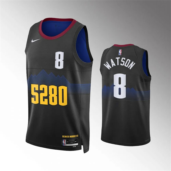 Mens Denver Nuggets #8 Peyton Watson 2023-24 Black City Edition Jersey