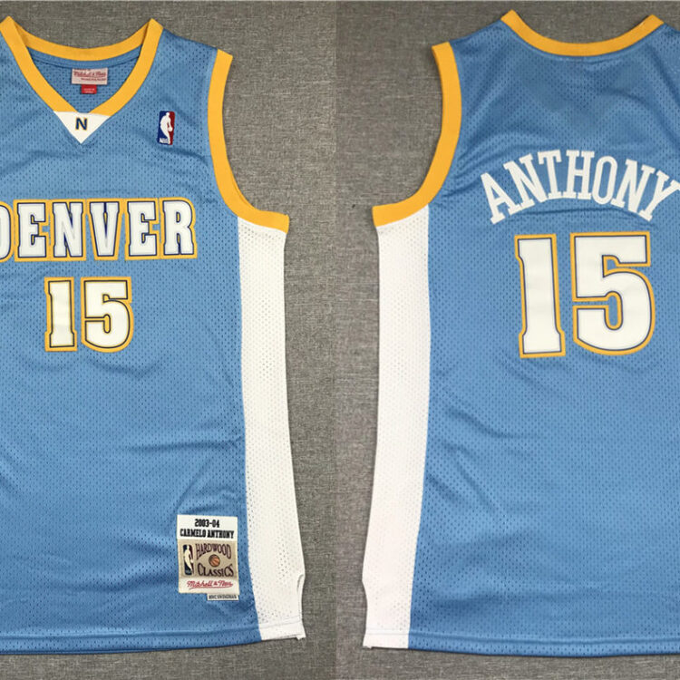 Men's Denver Nuggets Retired Player #15 Carmelo Anthony Blue Hardwood Classics Throwback Jersey