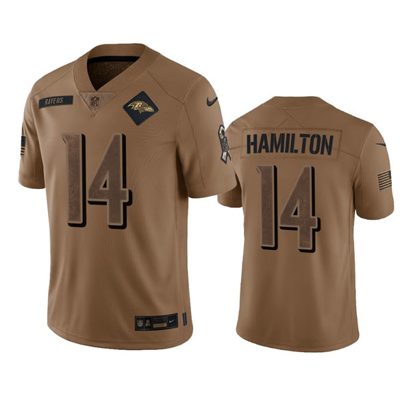 Men's Baltimore Ravens #14 Kyle Hamilton Brown 2023 Salute To Service Limited Jersey