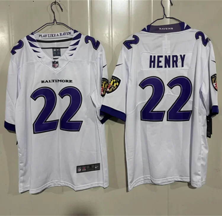 Mens Baltimore Ravens #22 Derrick Henry Nike 2026 Next Flight White Vapor Vapor F.U.S.E Limited Jersey