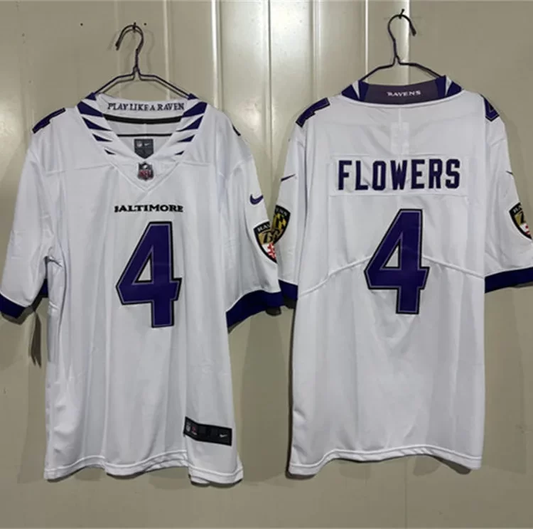 Men's Baltimore Ravens #4 Zay Flowers Nike 2026 Next Flight White Vapor Vapor F.U.S.E Limited Jersey
