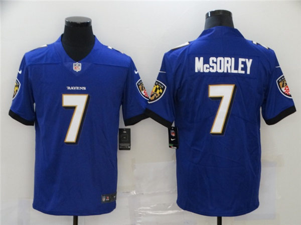 Mens Baltimore Ravens #7 Trace McSorley Nike Purple Vapor Limited Player Jersey