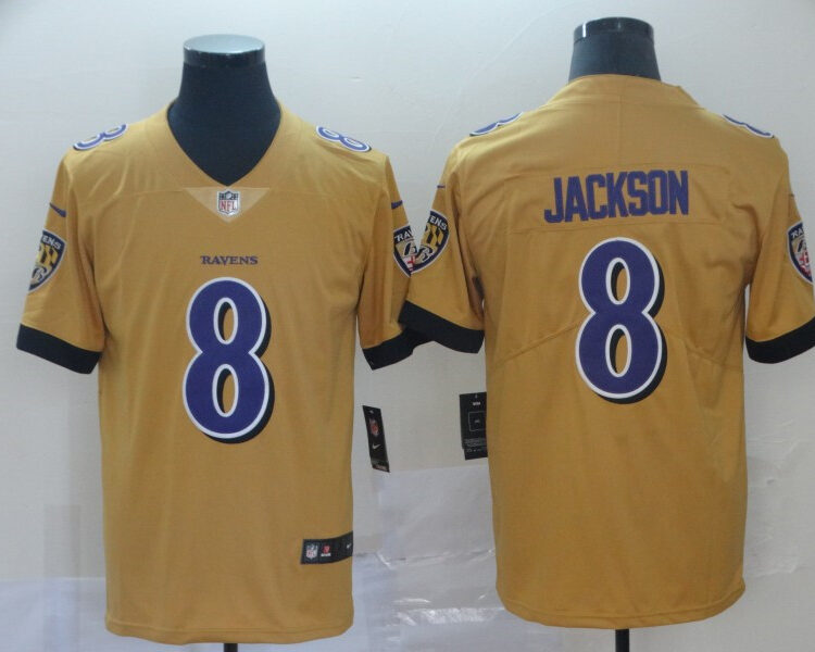 Men's Baltimore Ravens #8 Lamar Jackson Nike Gold Inverted Limited  Football Jersey