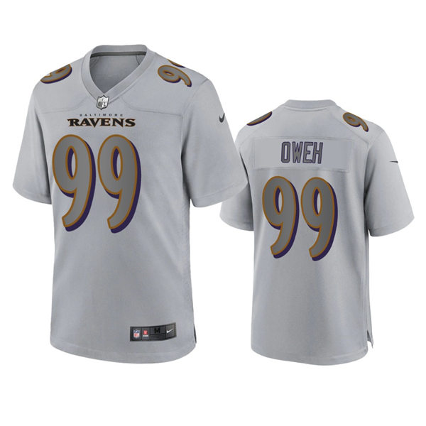 Mens Baltimore Ravens #99 Jayson Oweh Gray Atmosphere Fashion Game Jersey