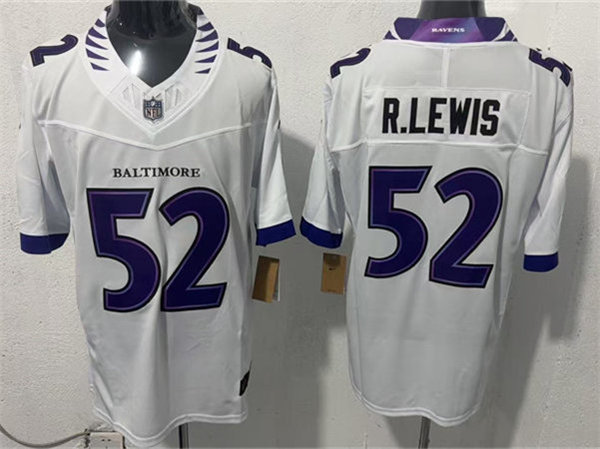 Mens Baltimore Ravens Retired Player #52 Ray Lewis Nike 2026 Next Flight White Vapor Vapor F.U.S.E Limited Jersey