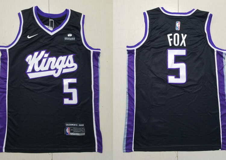 Mens Sacramento Kings #5 De'Aaron Fox 2023-24 Black Icon Edition Player Jersey