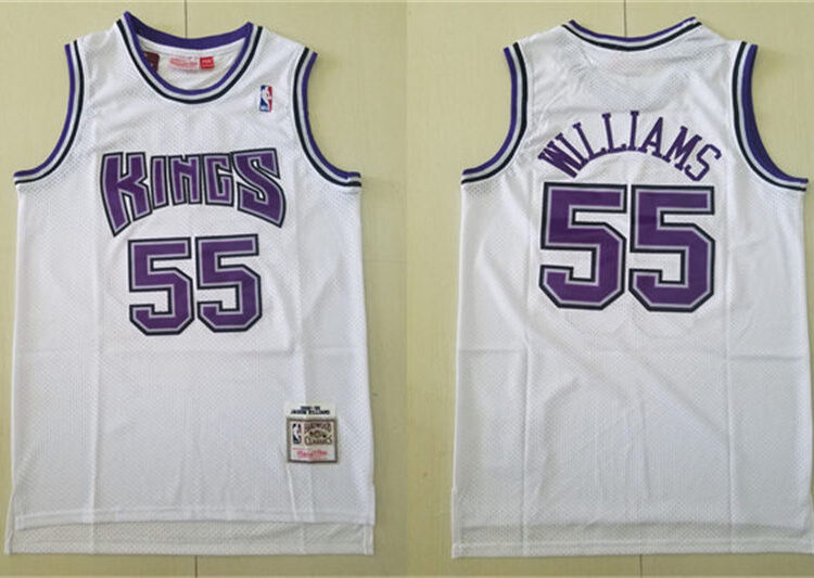 Mens Sacramento Kings #55 Jason Williams White 1998-99 Hardwood Classics Throwback Jersey