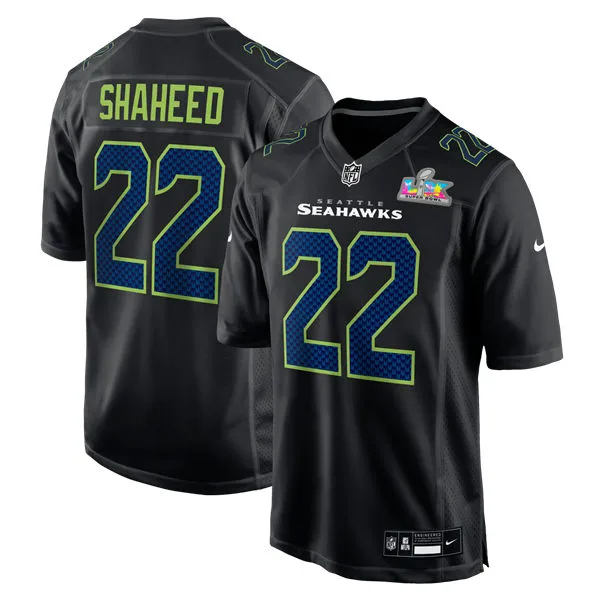Mens Seattle Seahawks #22 Rashid Shaheed Nike Super Bowl LX Patch Black Carbon Fashion Game Jersey - Black