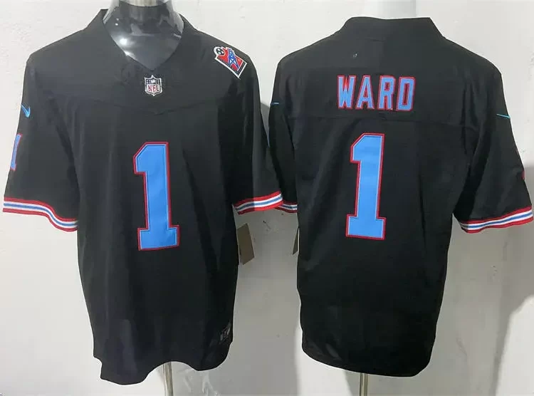 Mens Tennessee Titans #1 Cam Ward Tennessee Oilers Black Gratitude F.U.S.E. Limited Jersey