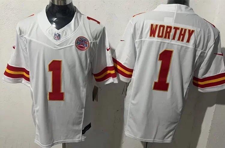 Mens Kansas City Chiefs #1 Xavier Worthy Nike White Vapor Untouchable Limited Jersey
