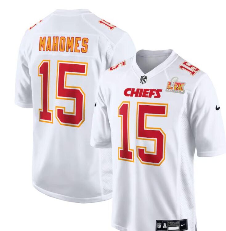 Mens Kansas City Chiefs #15 Patrick Mahomes Nike Super Bowl LIX Fashion Game Jersey Tundra White