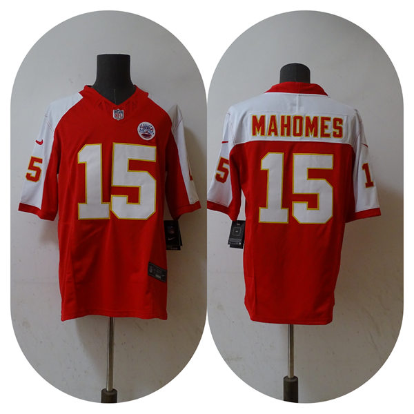 Men's Kansas City Chiefs #15 Patrick Mahomes Red White Gratitude F.U.S.E. Vapor Limited Jersey