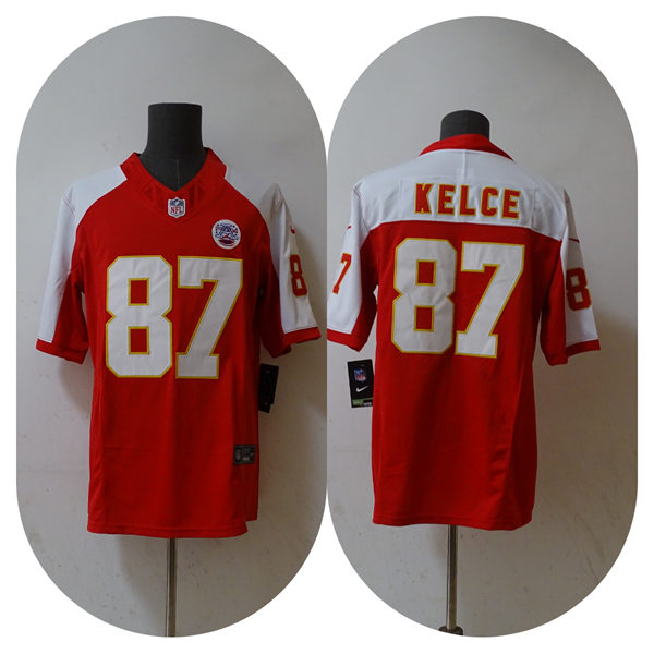 Men's Kansas City Chiefs #87 Travis Kelce Red White Gratitude F.U.S.E. Vapor Limited Jersey