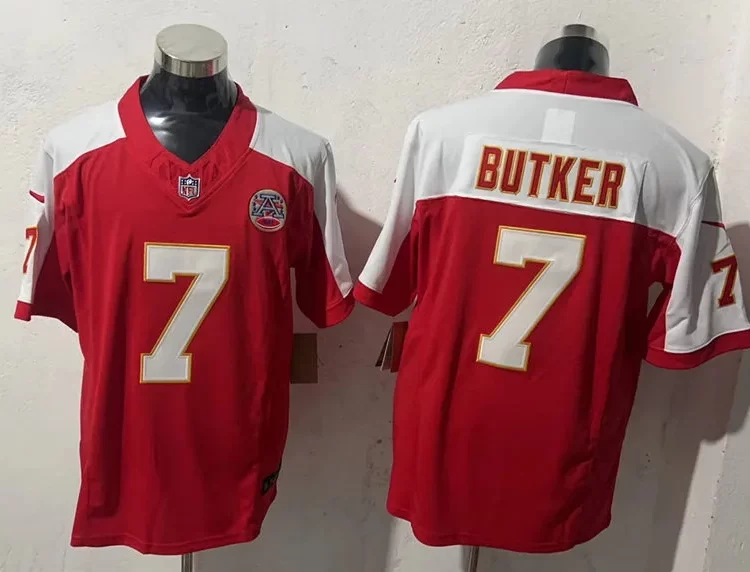 Men's Kansas City Chiefs #7 Harrison Butker Red White Gratitude F.U.S.E. Vapor Limited Jersey