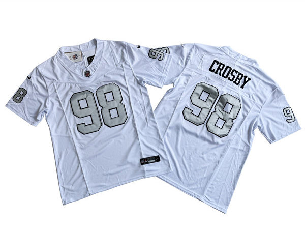 Men's Las Vegas Raiders #98 Maxx Crosby Nike White Color Rush F.U.S.E. Vapor Limited Jersey