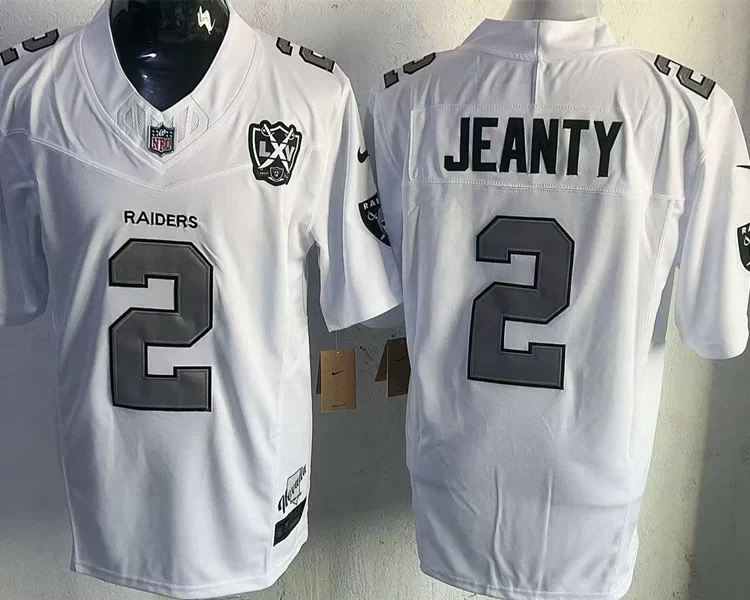 Men's Las Vegas Raiders #2 Ashton Jeanty White Silver 1960-2024 65TH Anniversary Gratitude F.U.S.E. Limited Jersey