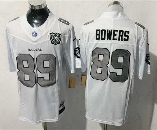 Men's Las Vegas Raiders #89 Brock Bowers White Silver 1960-2024 65TH Anniversary Gratitude F.U.S.E. Limited Jersey