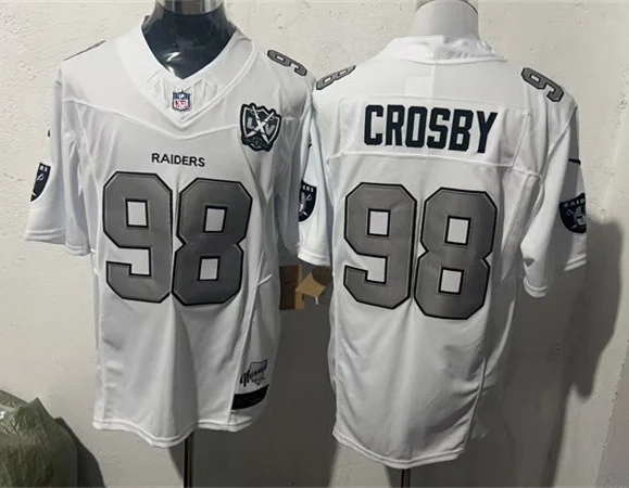 Men's Las Vegas Raiders #98 Maxx Crosby White Silver 1960-2024 65TH Anniversary Gratitude F.U.S.E. Limited Jersey