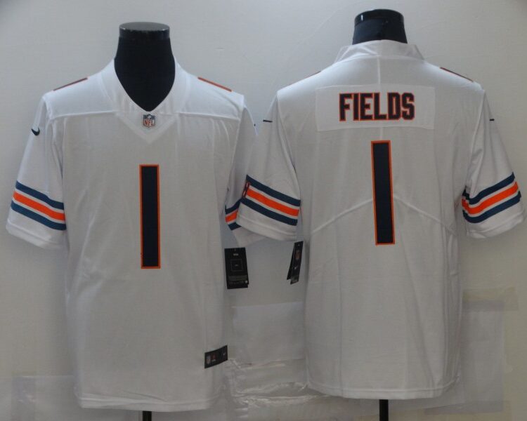 Men's Chicago Bears #1 Justin Fields Nike White Vapor Limited Footbll  Jersey