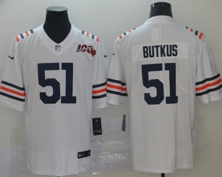 Men's Chicago Bears #51 Dick Butkus White 100th Season Alternate Classic Limited Jersey