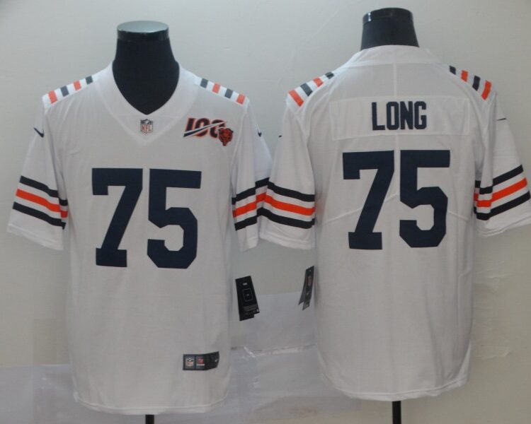 Men's Chicago Bears #75 Kyle Long White 100th Season Alternate Classic Limited Jersey