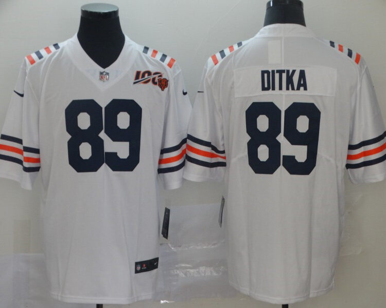 Men's Chicago Bears #89 Mike Ditka White 100th Season Alternate Classic Limited Jersey