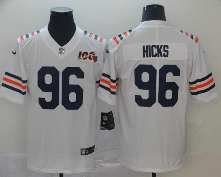 Men's Chicago Bears #96 Akiem Hicks Nike White 100th Season Alternate Classic Limited Jersey