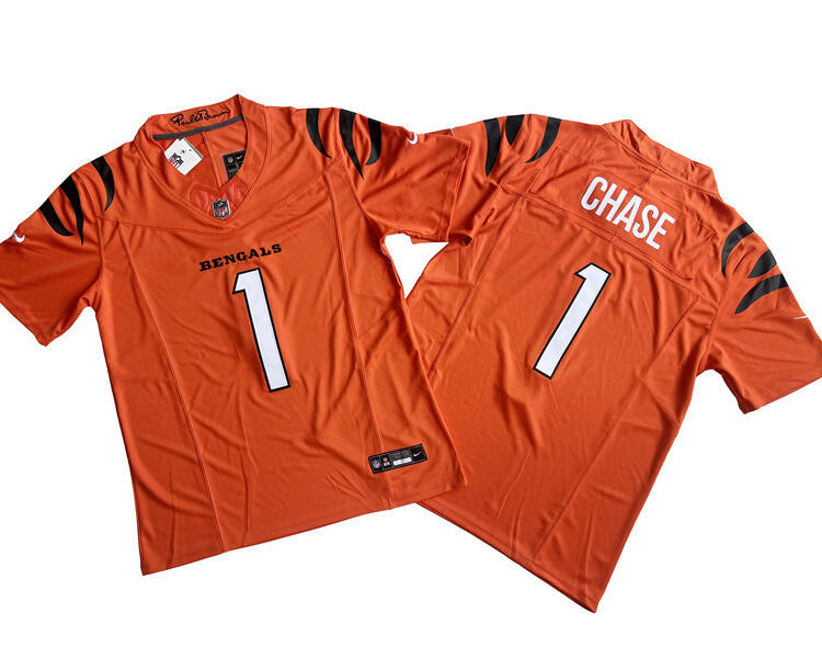 Men's Cincinnati Bengals #1 Ja'Marr Chase Nike Orange Alternate 2023 F.U.S.E. Vapor Limited Jersey