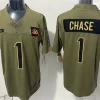 Mens Cincinnati Bengals #1 Ja'Marr Chase Nike 2025 Salute to Service Limited Jersey - Olive