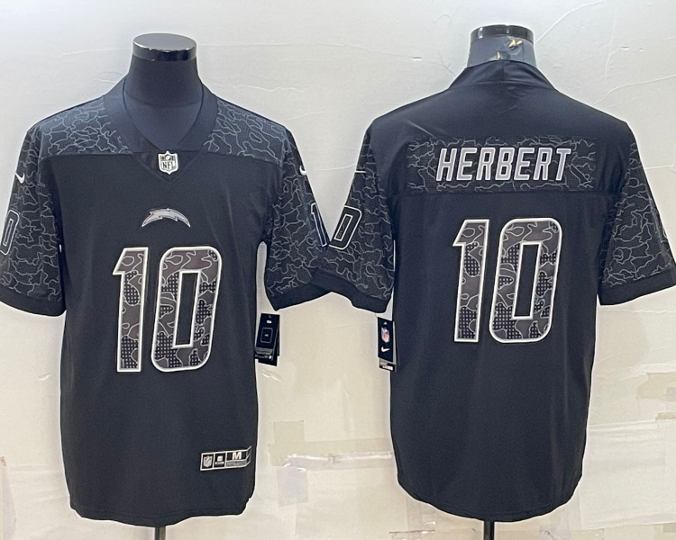 Mens Los Angeles Chargers #10 Justin Herbert Black Reflective Limited Jersey