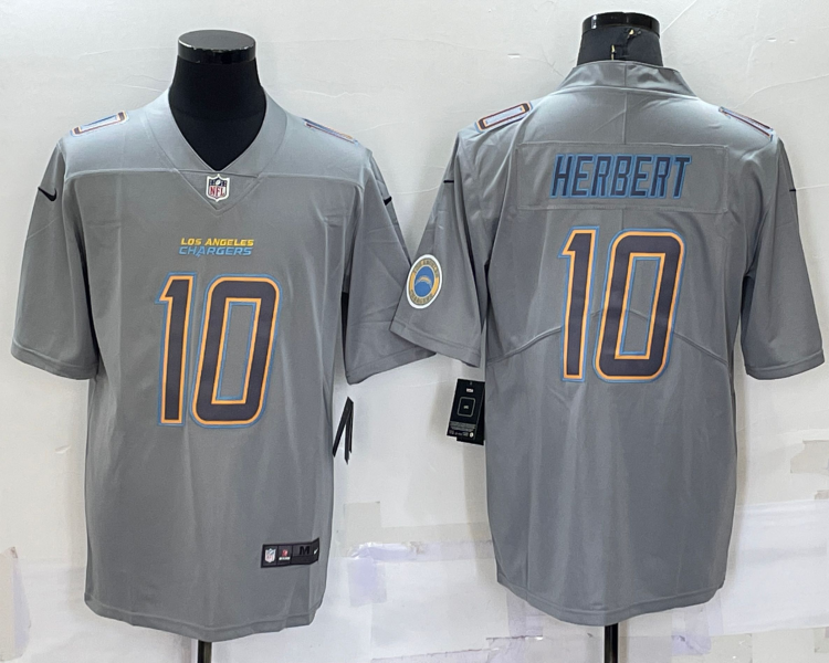 Mens Los Angeles Chargers #10 Justin Herbert Gray Atmosphere Fashion Game Jersey