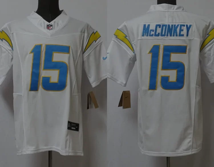Men's Los Angeles Chargers #15 Ladd McConkey Nike White Vapor Limited Player Jersey