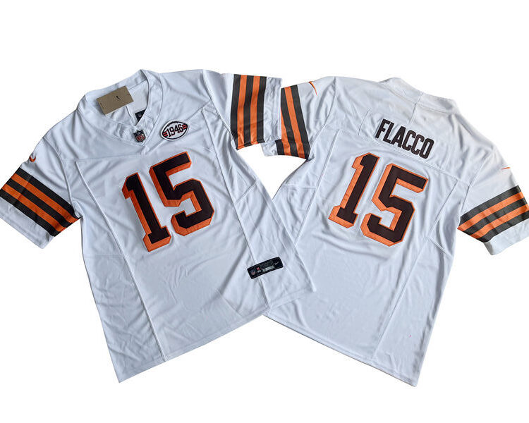 Mens Cleveland Browns #15 Joe Flacco Nike White 1946 Collection 75th Anniversary Vapor F.U.S.E. Limited Jersey